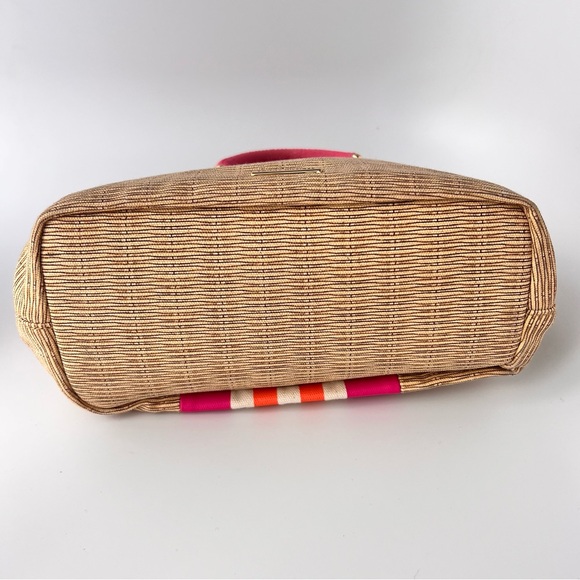 Tommy Hilfiger Preppy Jolene Printed Straw w/ Printed Stripes Pink Handbag - Picture 8 of 16